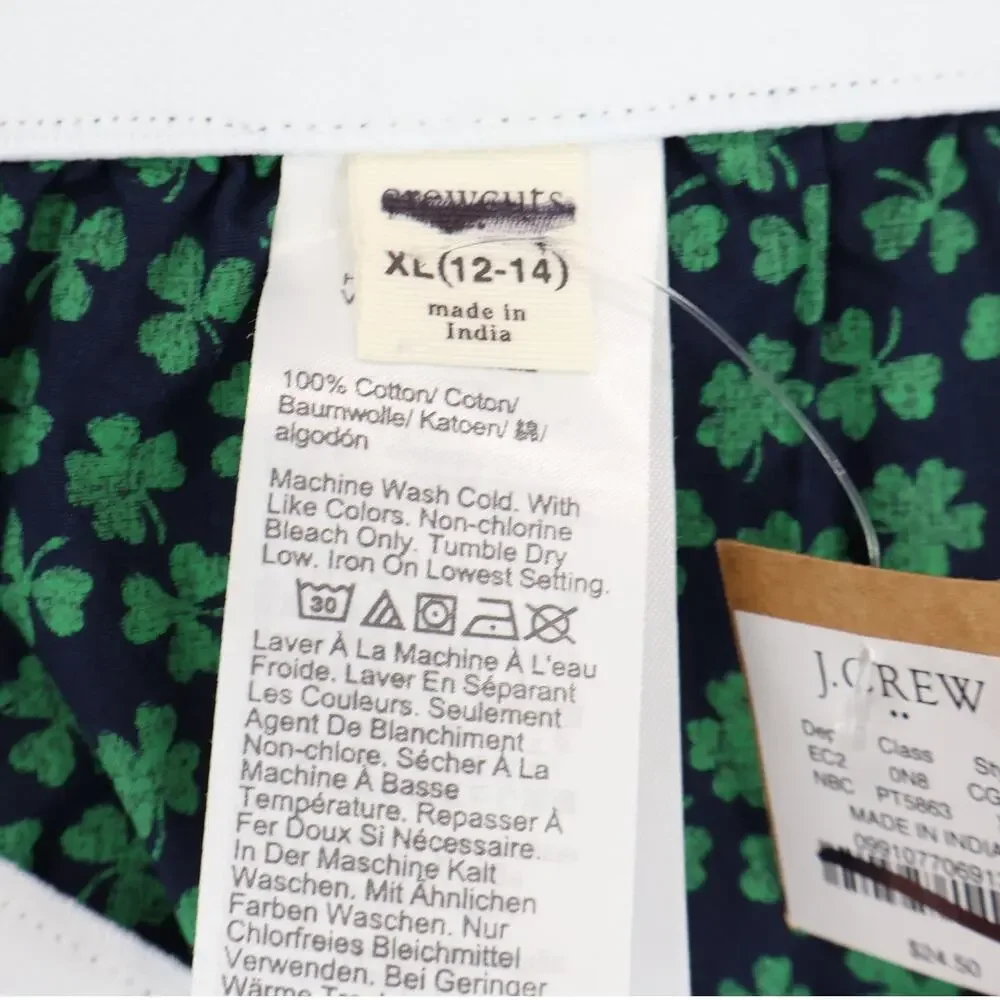 NWT J.Crew Crewcuts Boys' Clover Boxers Navy Green Bright Clover Size XL 12-14